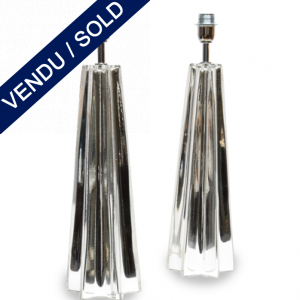 Ref : LL370 -Paire de lampes en verre de Murano et miroir signé "Toso Murano" - VENDU