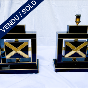 Ref : LL375 - Pair of lamps in tinted glass exclusive model for Justine - SOLD