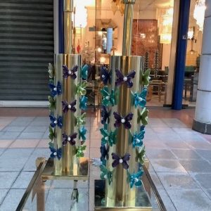 Ref : LL386 - Paire de lampes avec papillons en verre de Murano