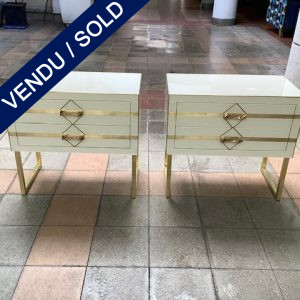 Ref : M266 - Pair of bedside in white tinted glass and brass