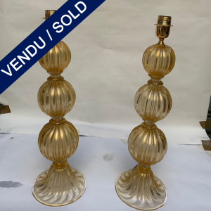 Ref : LL383 - Paires de lampes en verre de Murano Signées Toso - VENDU