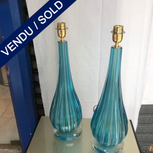 Ref : LL374 - Paire de lampes en verre de Murano signée Toso - VENDU