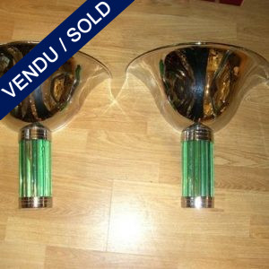 Set of sconces in iron and green glass - SOLD