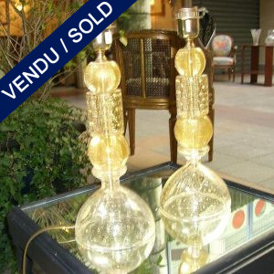 Paire lampes Murano doré signé " Vittorio Rigattieri " - VENDU