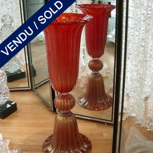 Paire de vases roges et or de Murano signe "TOSO" - VENDU
