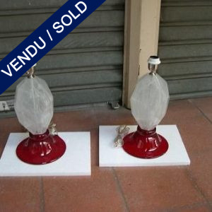 Paire de lampes Murano Cristal de Roche Base Rouge - VENDU