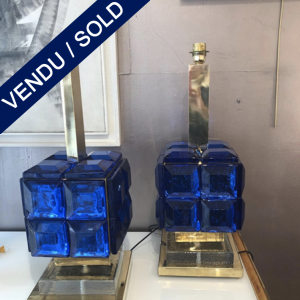 Ref :LL 362 - Pair of table lamps in Murano glass - SOLD