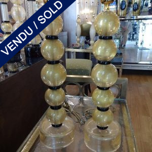 Ref : LL223  - Pair of lamps with 5 golden globes - SOLD