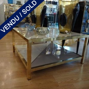 Ref : MT946b - Tiny table tinted glass and brass - SOLD