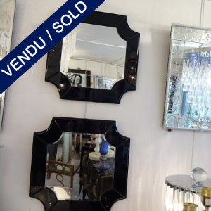 Ref : MI970  - Pair of mirrors with black tinted glass surround - SOLD