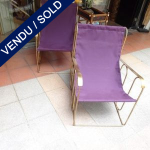 Ref : MC755 - Pair of gilt metal chairs and removable fabric - SOLD