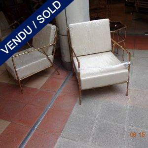 Suite de 6 fauteuils métal doré et coussins déhoussables - VENDU