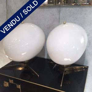 Ref : LL335 - Pair of Lamps - Glass and Metal - SOLD