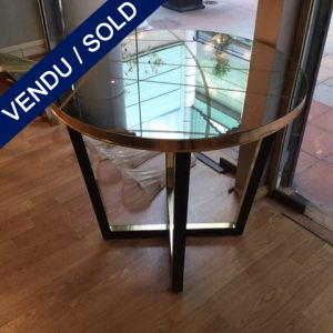 Ref : MT952 - Tinted glass and brass pedestal table - SOLD