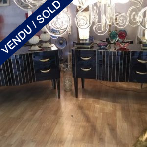 Ref : M239 - Pair of commodes - tinted glass and brass - SOLD