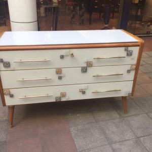 Ref : M246 - White tinted glass, wood and Murano tinted glass ,circa 70 70/80's