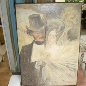 Ref : ADT006 - Huile couple amoure vers 1900 - Charle LEANDRE